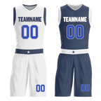 Custom White Blue Classic Style Reversible Basketball Uniform Personalized Ordinary BBJR-D017054
