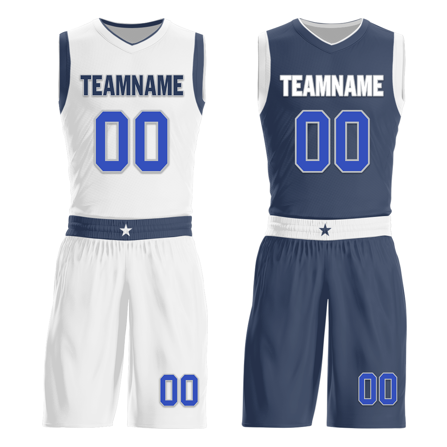 Custom White Blue Classic Style Reversible Basketball Uniform Personalized Ordinary BBJR-D017054