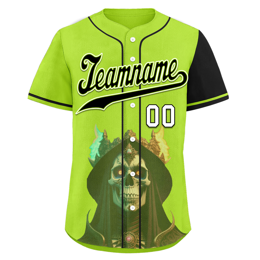 Custom Green Black Skull Fashion Personalized Authentic Baseball Jersey BSBJ01-D017153