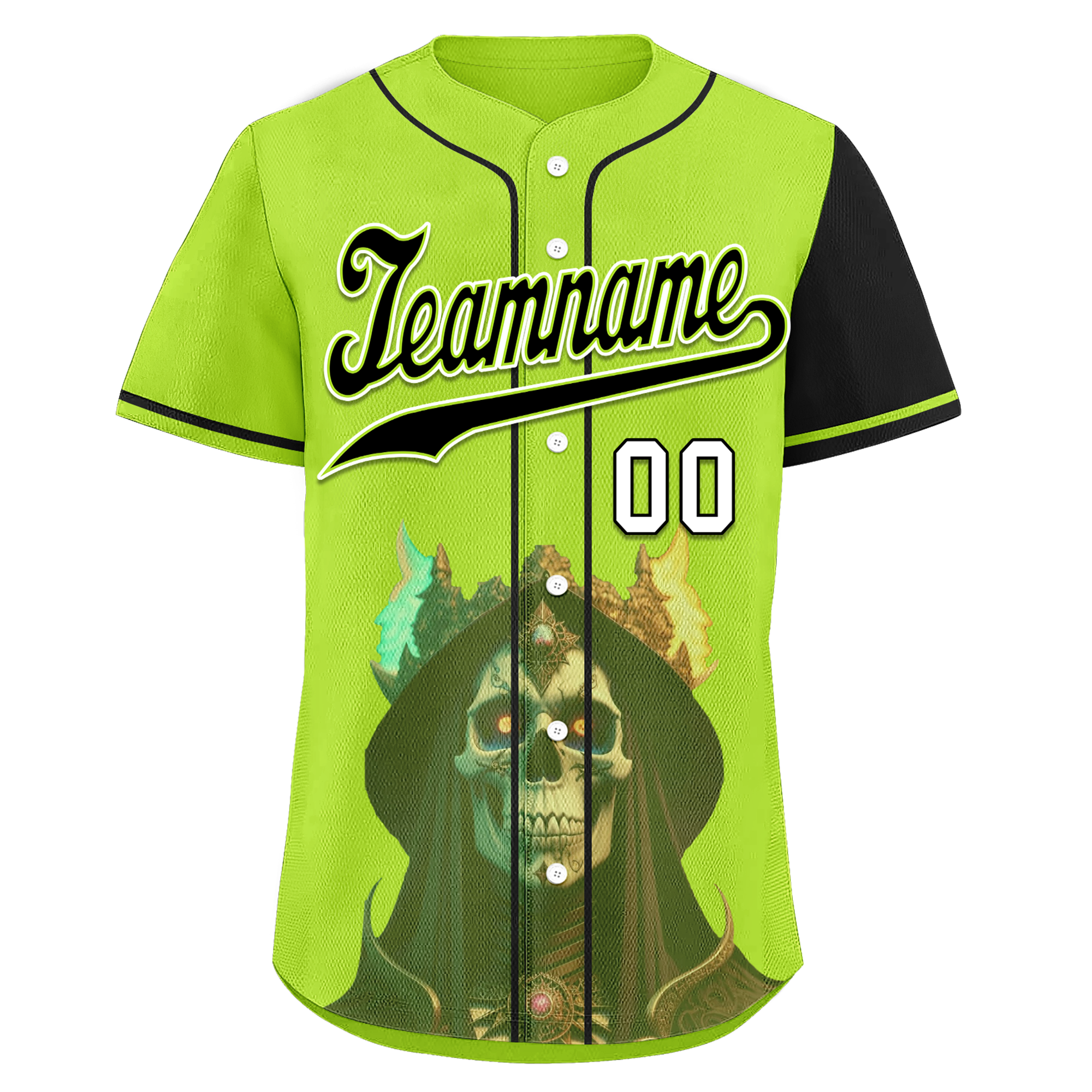 Custom Green Black Skull Fashion Personalized Authentic Baseball Jersey BSBJ01-D017153