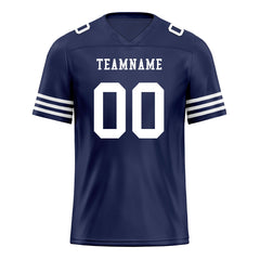 Custom Dark Blue White Striped Sleeves Personalized Authentic Football Jersey FBJ02-D06035