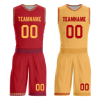 Custom Red Yellow Classic Style Reversible Basketball Uniform Personalized COOLMAX BBJR-D017011