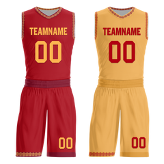 Custom Red Yellow Classic Style Reversible Basketball Uniform Personalized COOLMAX BBJR-D017011