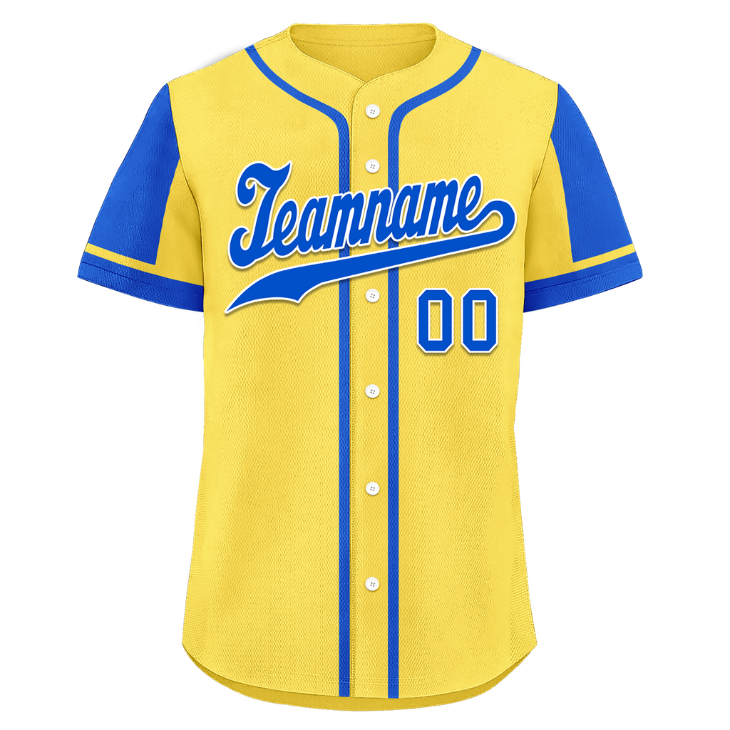 Custom Yellow Blue Raglan Sleeves Personalized Authentic Baseball Jersey BSBJ01-D017205