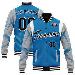 Custom Blue Detroit Jacket Bomber Full-Snap Varsity Letterman Personalized Jacket FZ005-D025004-9