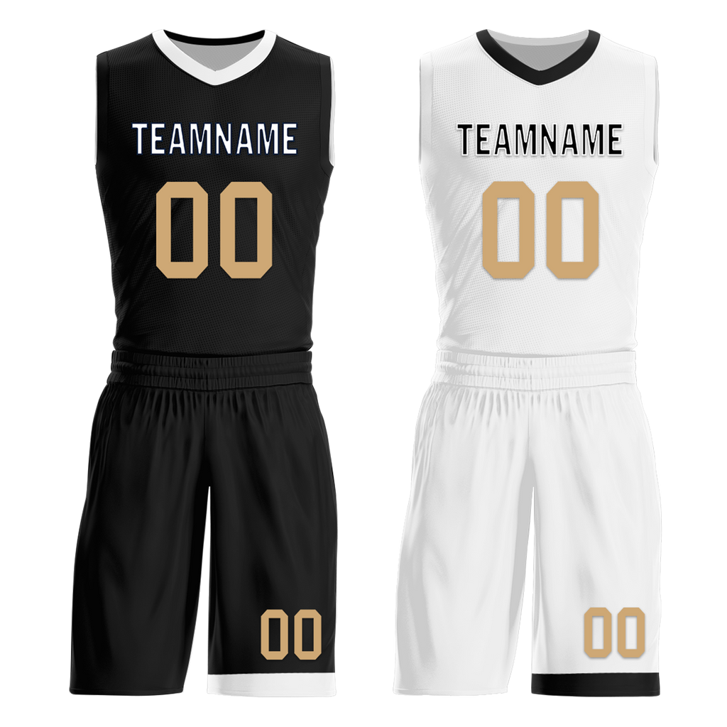 Custom Black White Classic Style Reversible Basketball Uniform Personalized COOLMAX BBJR-D017044