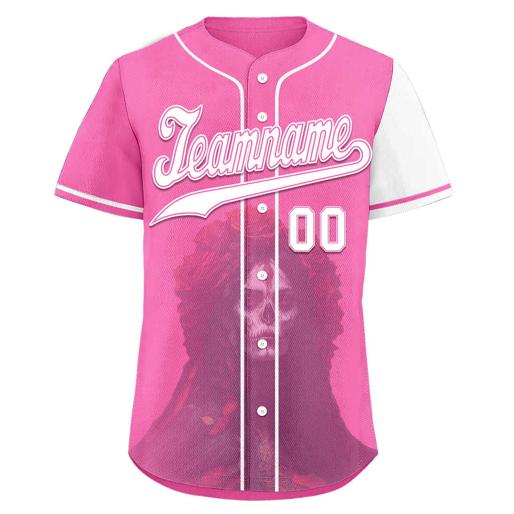 Custom Pink White Skull Fashion Personalized Authentic Baseball Jersey BSBJ01-D017151