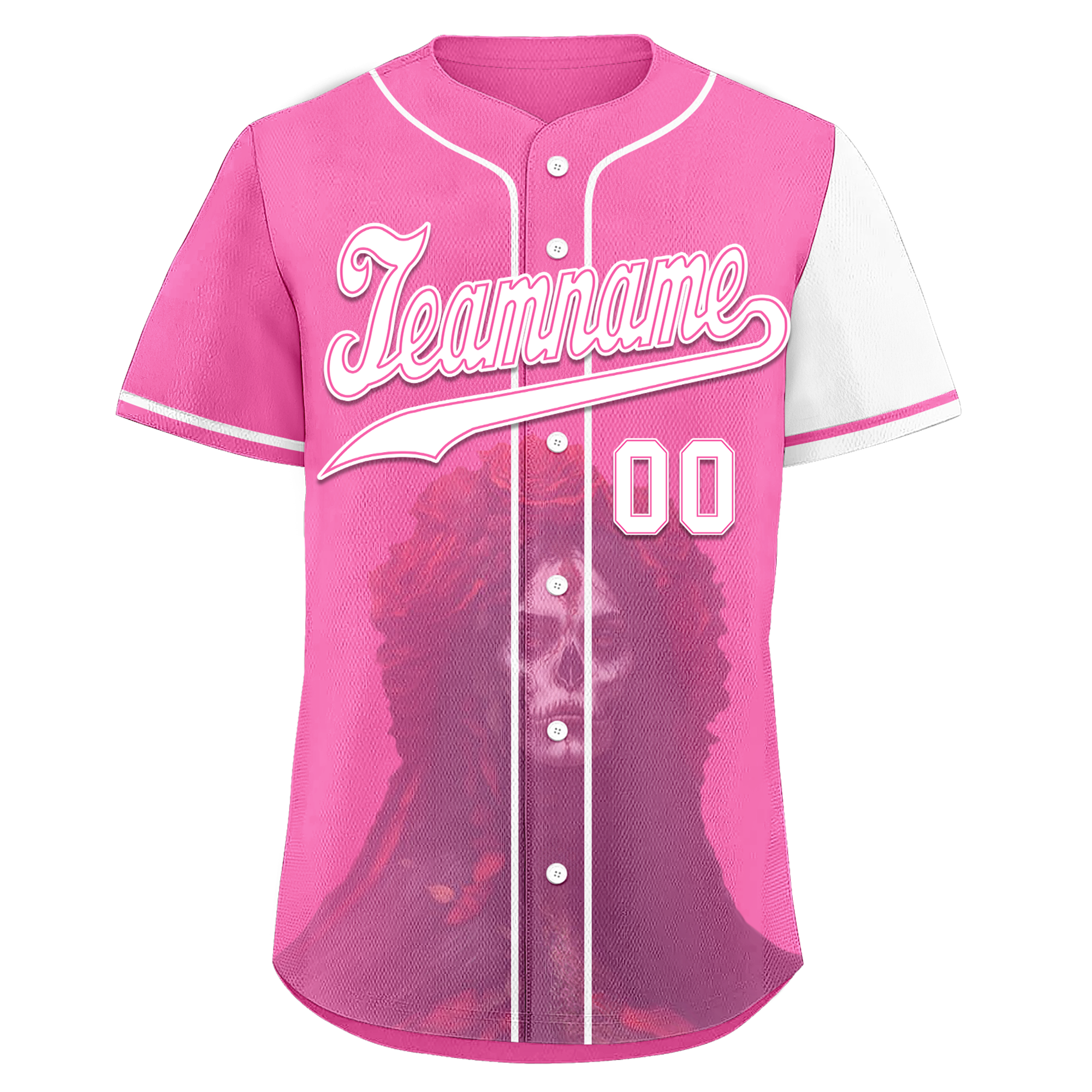 Custom Pink White Skull Fashion Personalized Authentic Baseball Jersey BSBJ01-D017151
