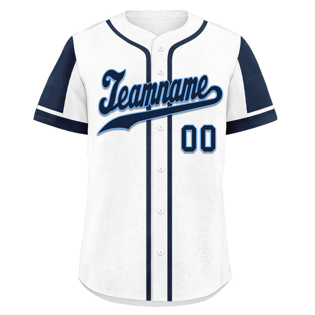 Custom White Blue Raglan Sleeves Personalized Authentic Baseball Jersey BSBJ01-D017164