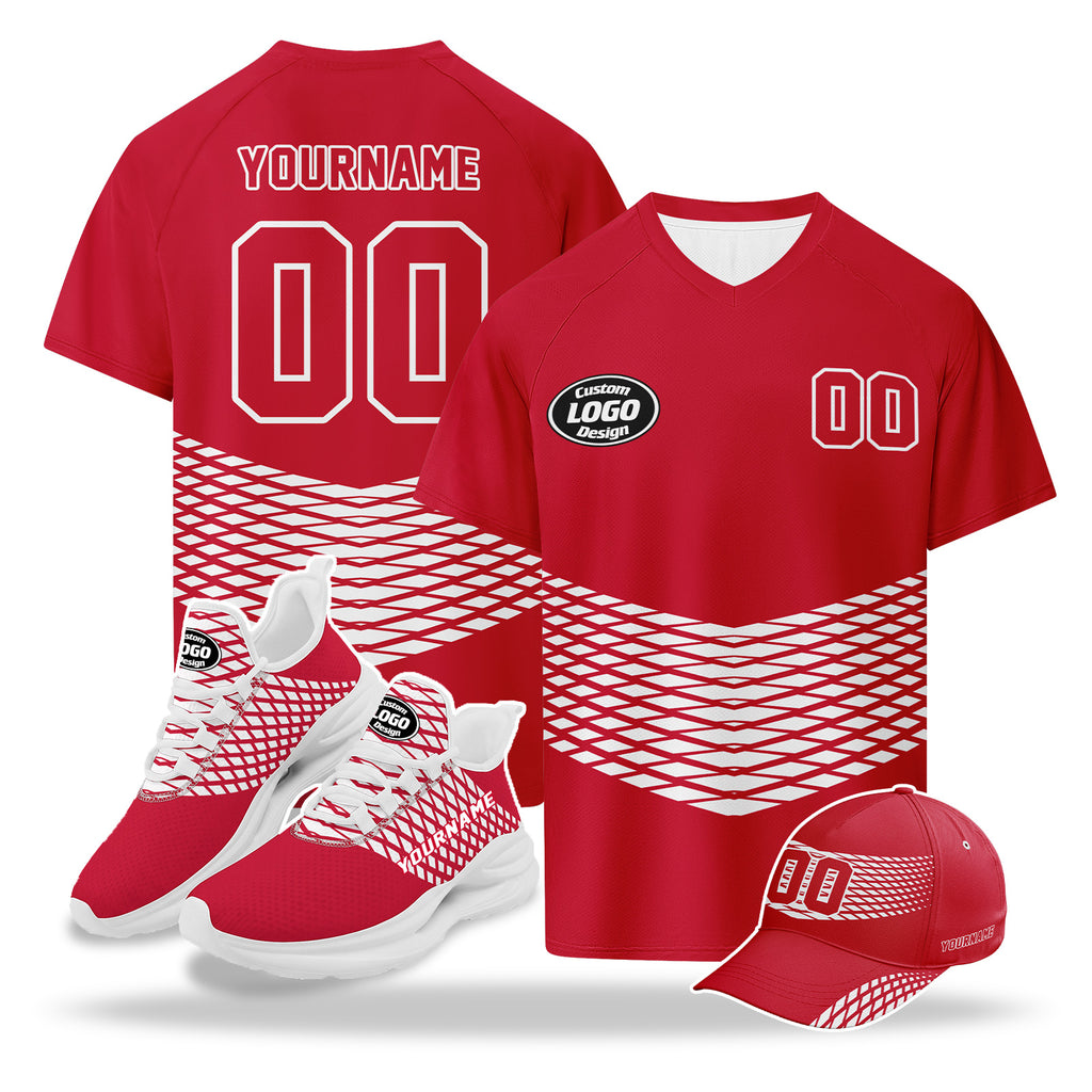 Custom 2026 World Cup Austria High Quality Soccer Stadium Version Jersey Sneakers Sports Shoes and Hat Combo Offer Personalized Team Name and Logo ZH-F027104-5