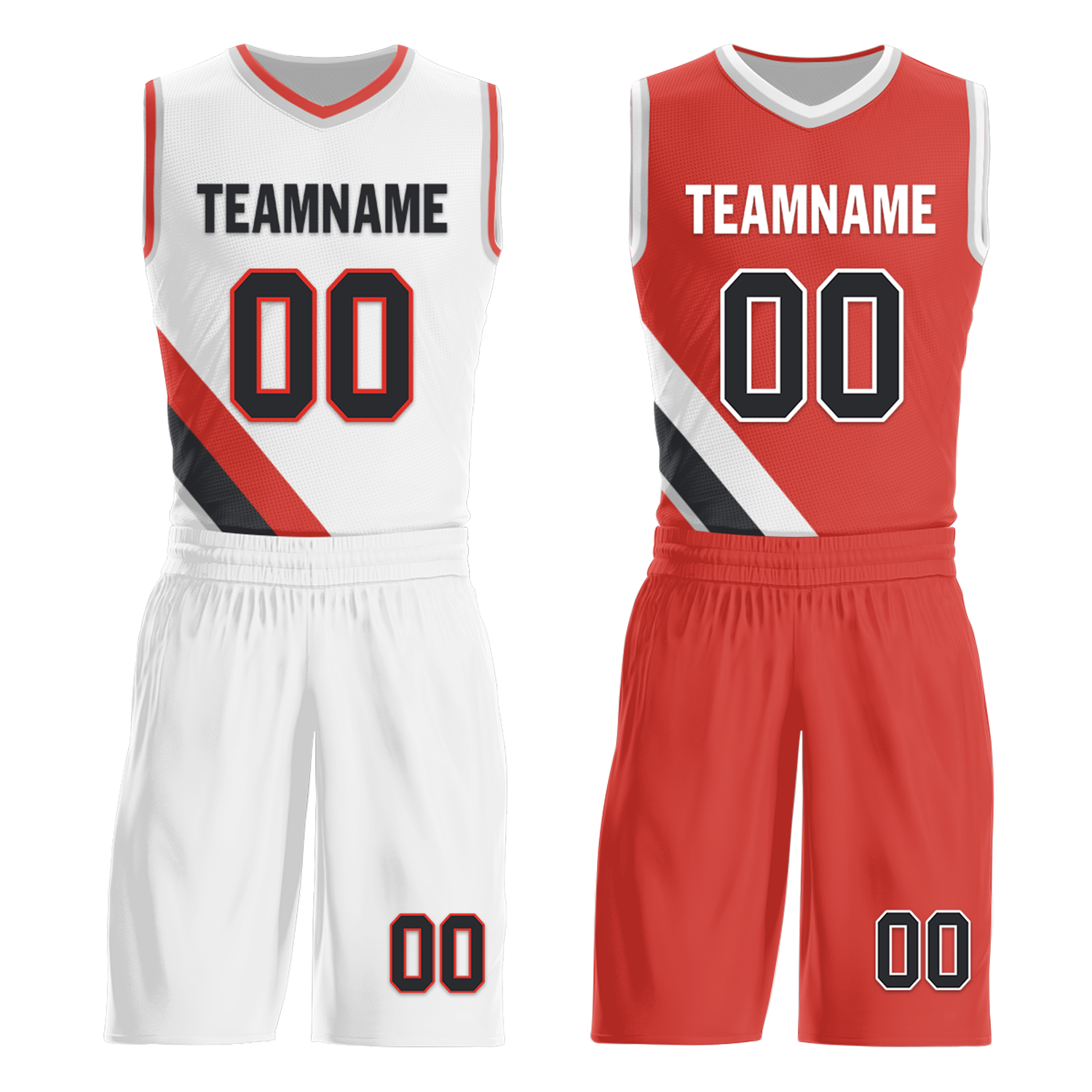 Custom White Red Classic Style Reversible Basketball Uniform Personalized COOLMAX BBJR-D017037