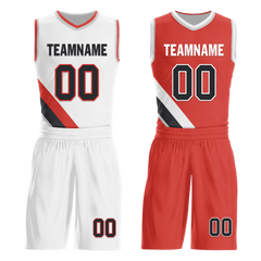 Custom White Red Classic Style Reversible Basketball Uniform Personalized COOLMAX BBJR-D017037