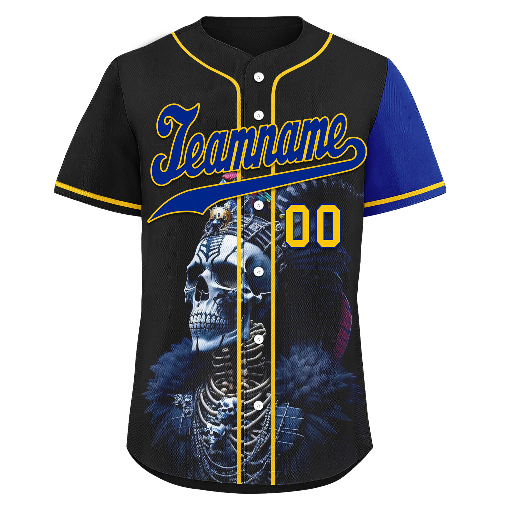 Custom Black Blue Skull Fashion Personalized Authentic Baseball Jersey BSBJ01-D017147
