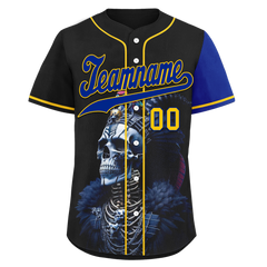 Custom Black Blue Skull Fashion Personalized Authentic Baseball Jersey BSBJ01-D017147