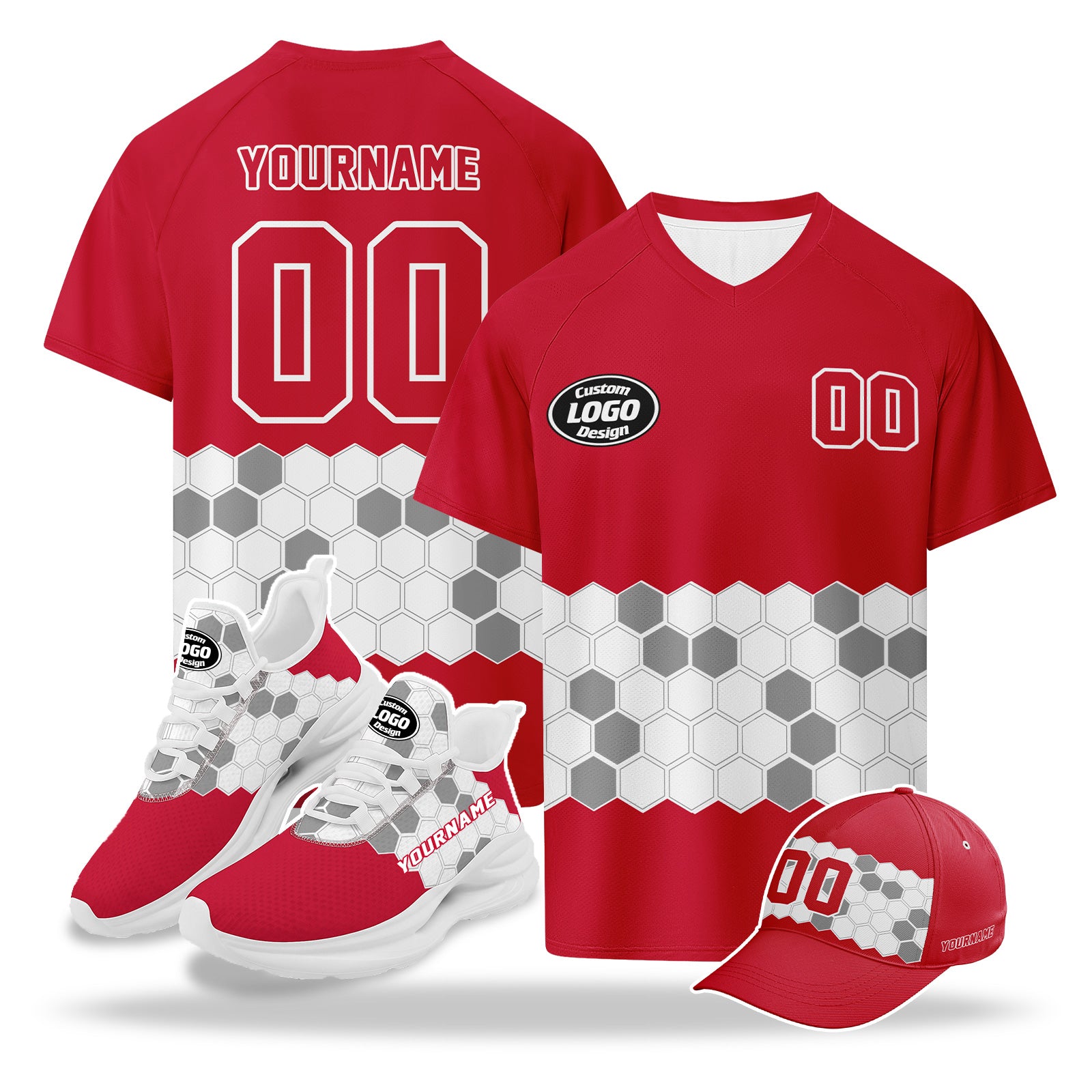 Custom 2026 World Cup Austria High Quality Soccer Stadium Version Jersey Sneakers Sports Shoes and Hat Combo Offer Personalized Team Name and Logo ZH-F027104-4