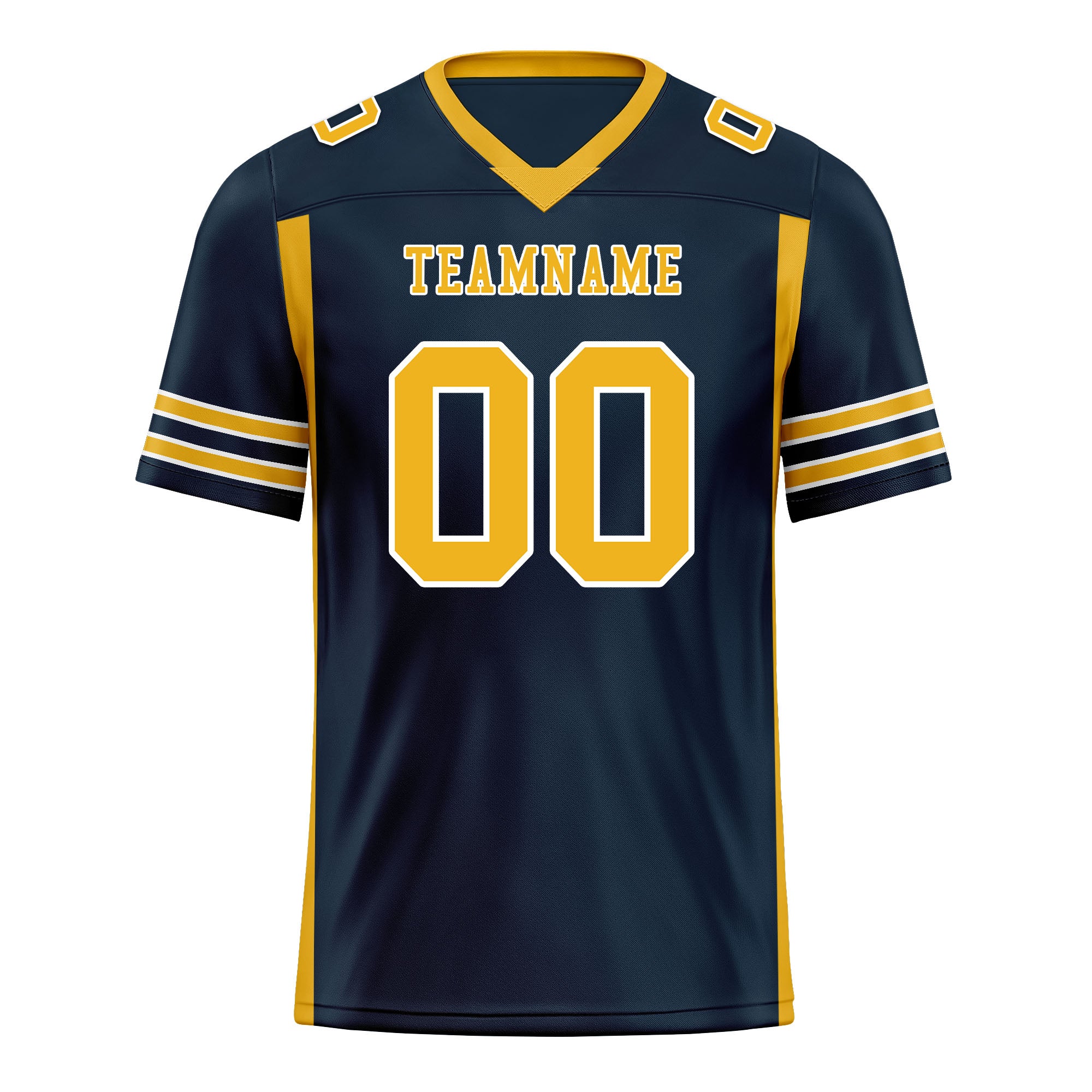 Custom Navy Blue Yellow Striped Sleeves Personalized Authentic Football Jersey FBJ02-D06078