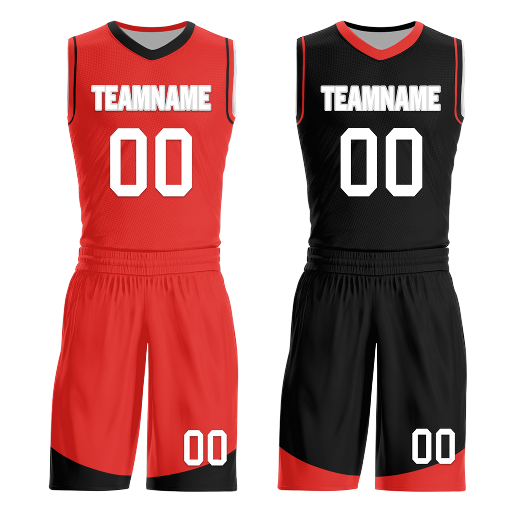 Custom Red Black Classic Style Reversible Basketball Uniform Personalized COOLMAX BBJR-D017042