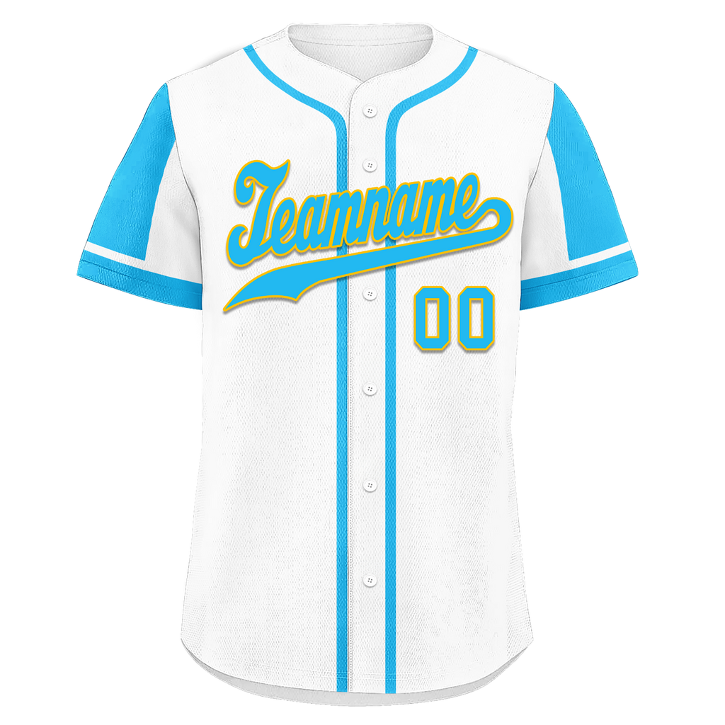 Custom White Blue Raglan Sleeves Personalized Authentic Baseball Jersey BSBJ01-D017167
