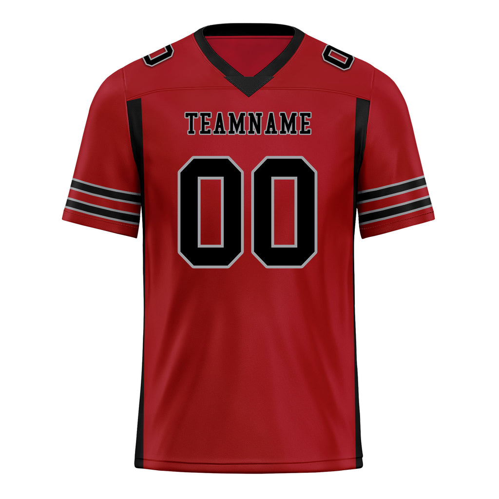 Custom Black Red Striped Sleeves Personalized Authentic Football Jersey FBJ02-D06075