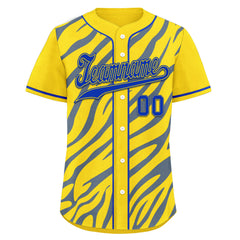 Custom Yellow Blue Zebra Pattern Personalized Authentic Baseball Jersey BSBJ01-D020201-15