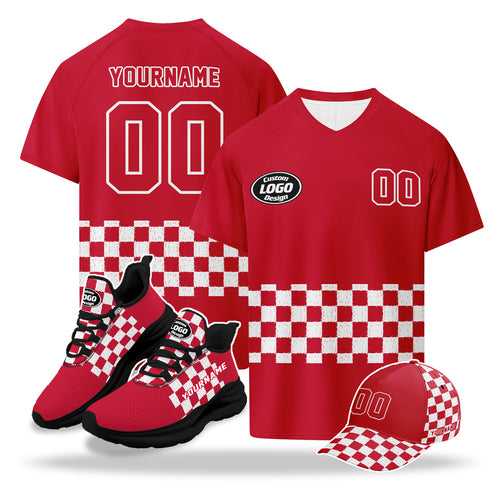 Custom 2026 World Cup Austria High Quality Soccer Stadium Version Jersey Sneakers Sports Shoes and Hat Combo Offer Personalized Team Name and Logo ZH-F027104-8