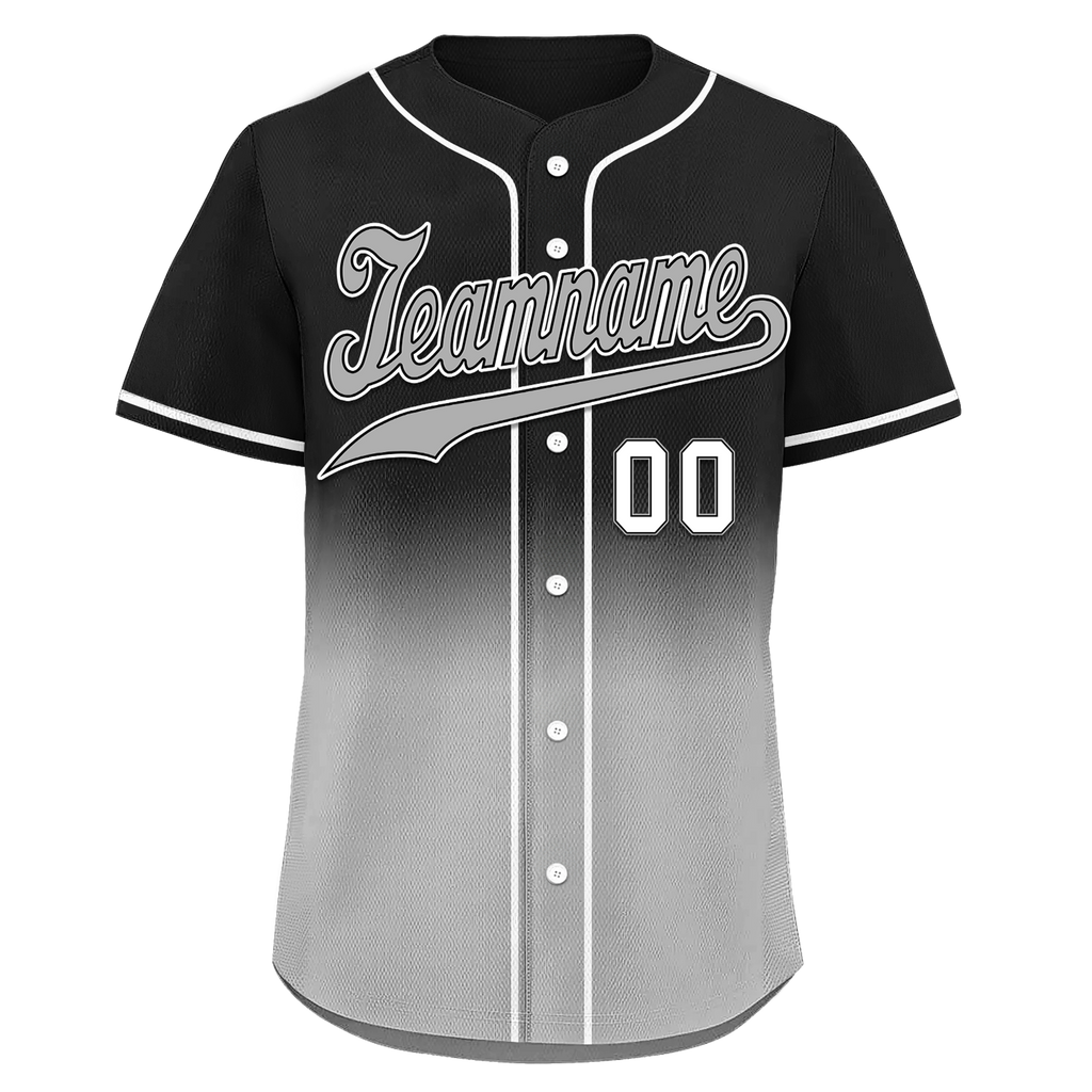 Custom Black Grey Fade Embroidered Baseball Jersey