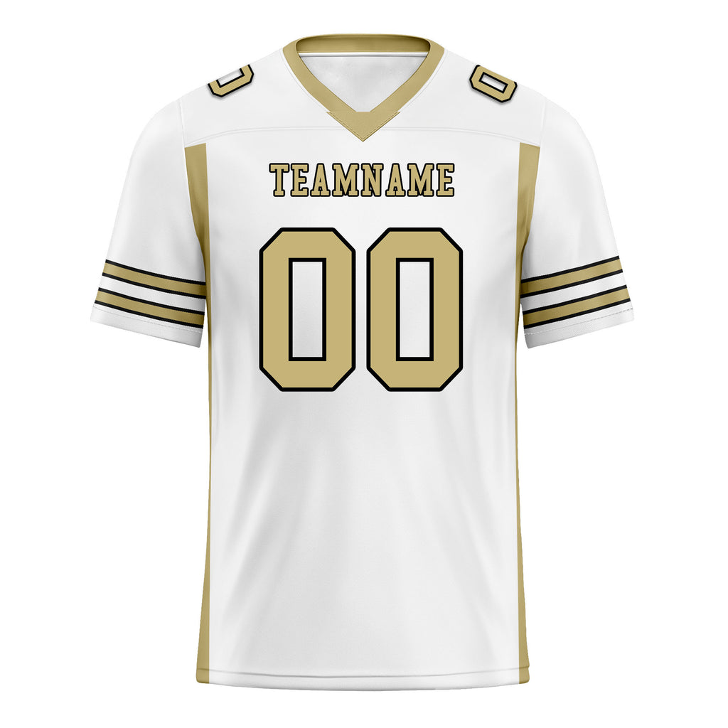 Custom White Gold Striped Sleeves Personalized Authentic Football Jersey FBJ02-D06069