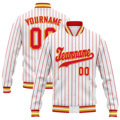 Custom White Red Stripe Fashion Jacket Bomber Full-Snap Varsity Letterman Personalized Jacket FZ005-D020219-16