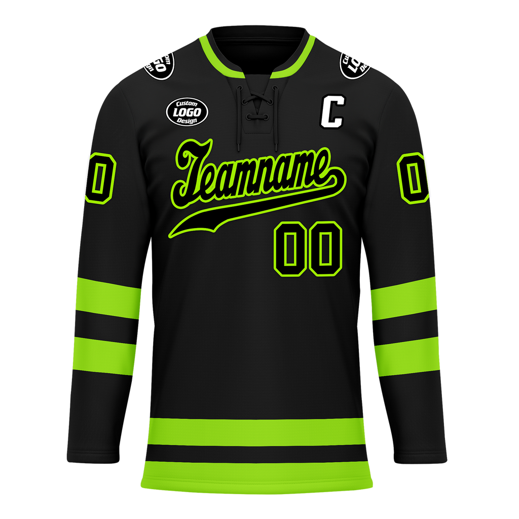 Custom Black Green Personalized Hockey Jersey HCKJ01-D0a70b8