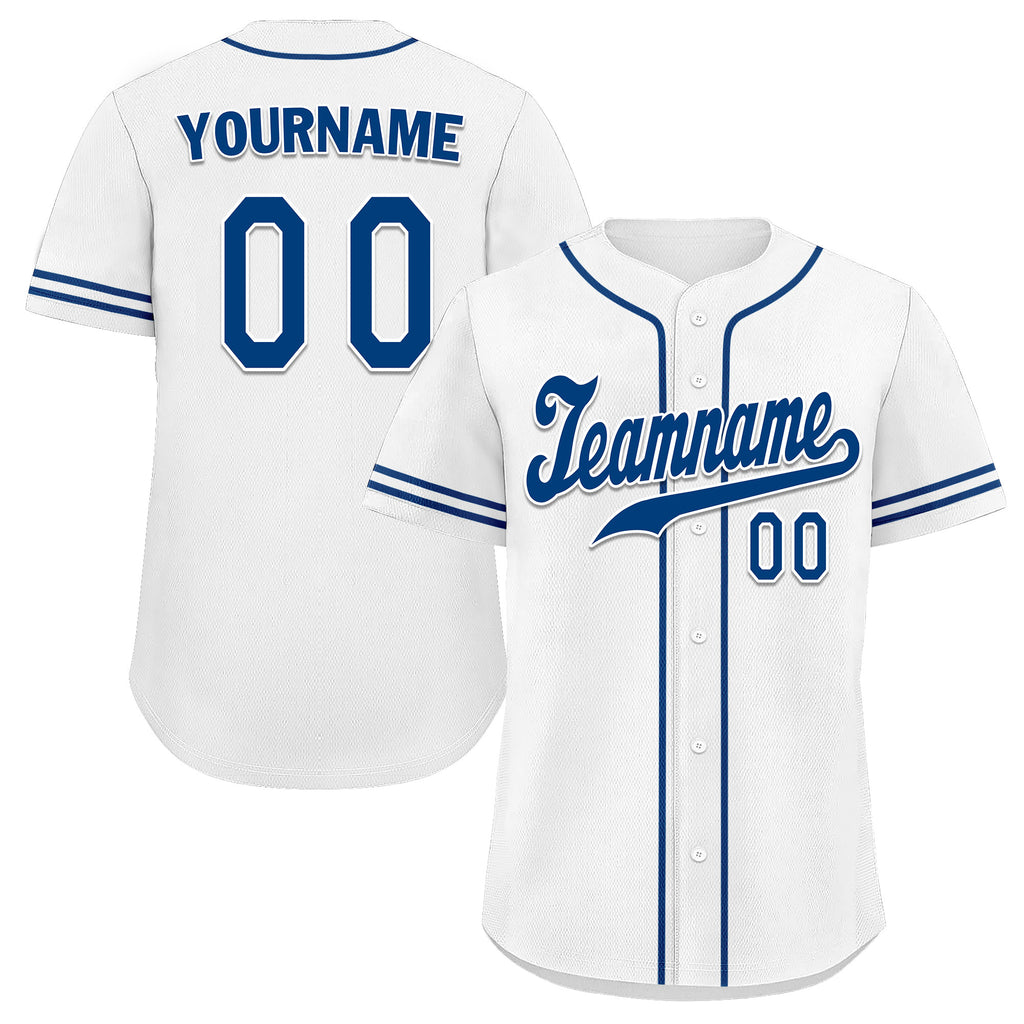 Custom White & Blue Embroidered Baseball Jersey