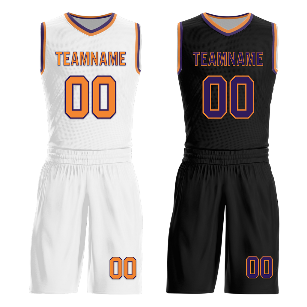 Custom White Black Classic Style Reversible Basketball Uniform Personalized COOLMAX BBJR-D017057
