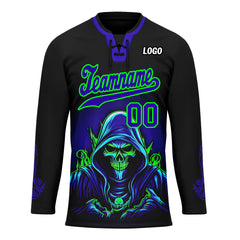 Custom Black Blue Green Gothic Personalized Hockey Jersey HCKJ01-E0601-09