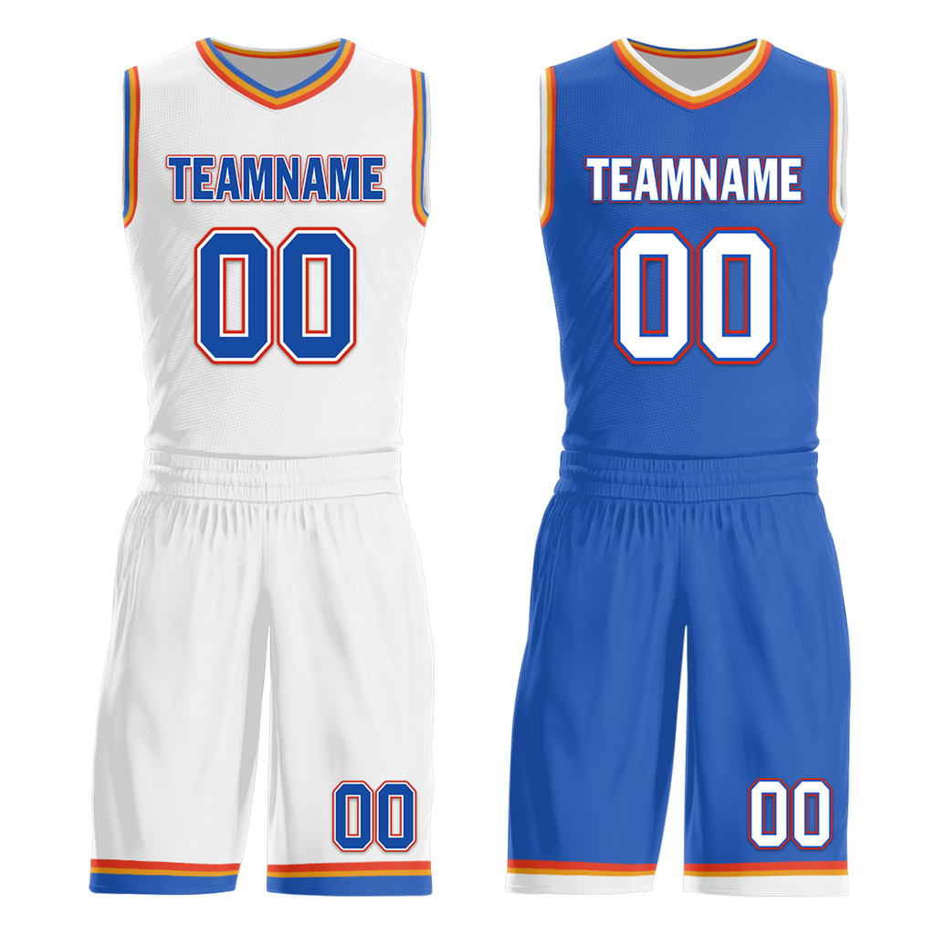 Custom White Blue Classic Style Reversible Basketball Uniform Personalized Ordinary BBJR-D017039