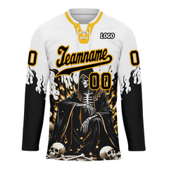 Custom White Black Gold Gothic Personalized Hockey Jersey HCKJ01-E0601-13