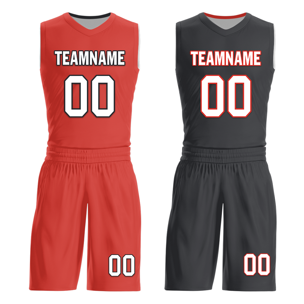 Custom Red Black Classic Style Reversible Basketball Uniform Personalized COOLMAX BBJR-D017038