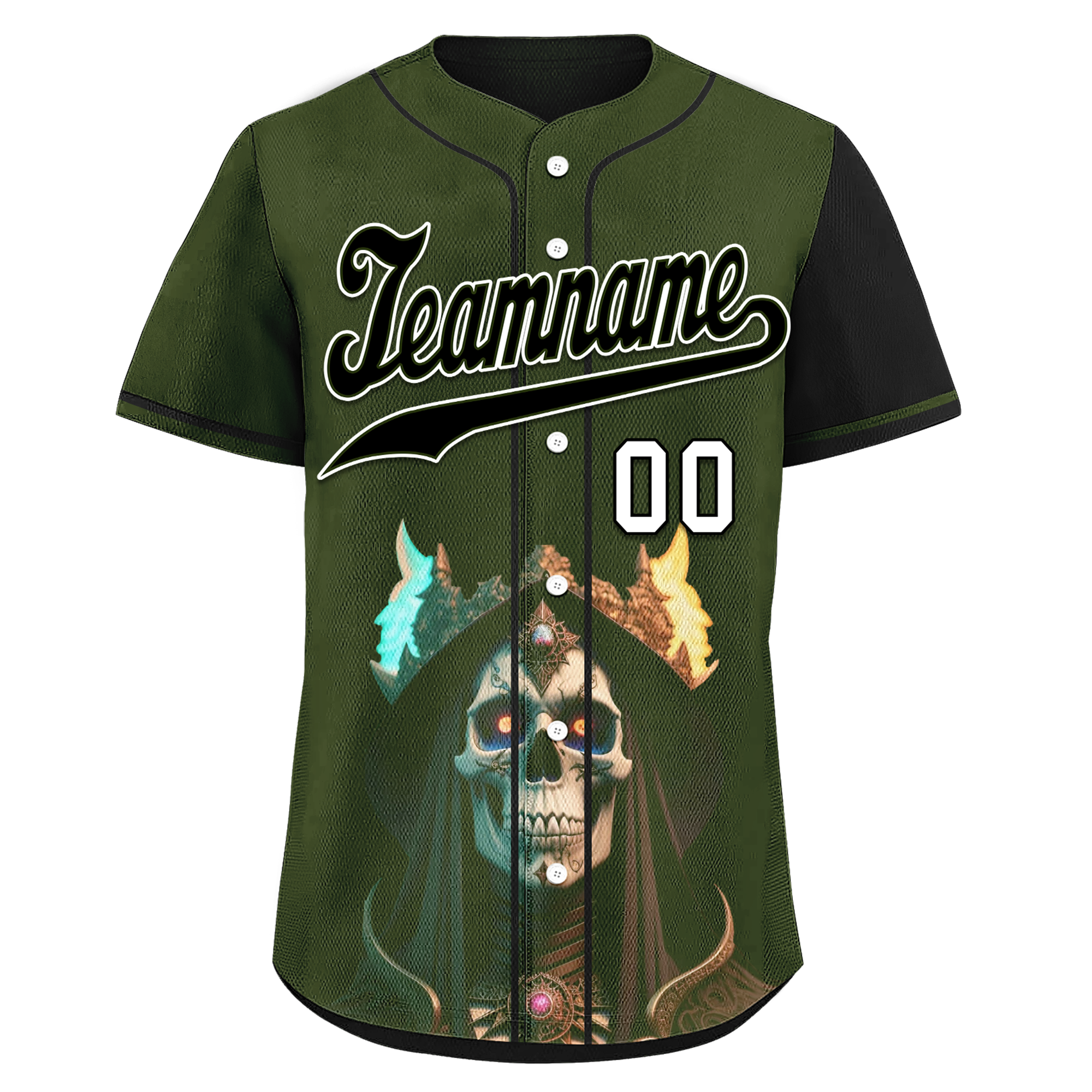 Custom Green Black Skull Fashion Personalized Authentic Baseball Jersey BSBJ01-D017152