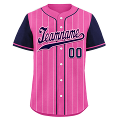 Custom Pink Blue Stripe Fashion Personalized Authentic Baseball Jersey BSBJ01-D017228