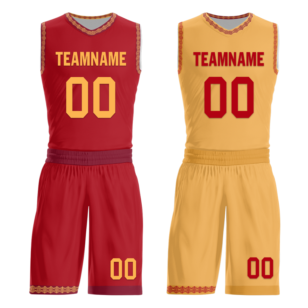 Custom Red Yellow Classic Style Reversible Basketball Uniform Personalized Ordinary BBJR-D017011