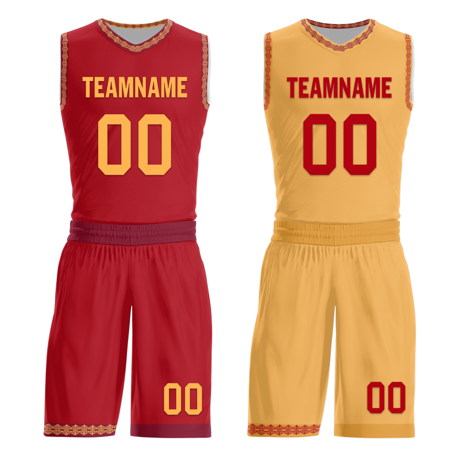 Custom Red Yellow Classic Style Reversible Basketball Uniform Personalized Ordinary BBJR-D017011
