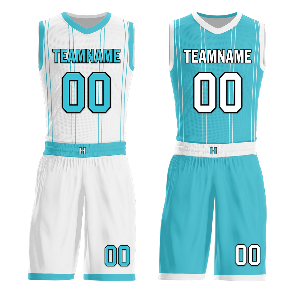 Custom White Blue Classic Style Reversible Basketball Uniform Personalized Ordinary BBJR-D017013