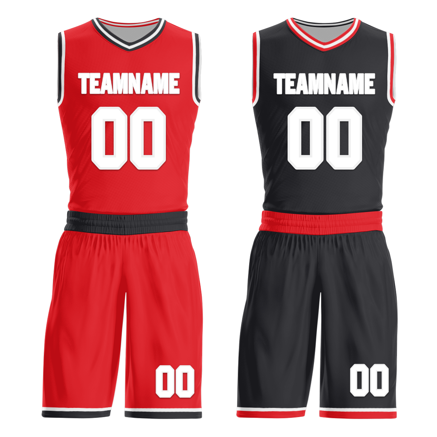 Custom Red Black Classic Style Reversible Basketball Uniform Personalized COOLMAX BBJR-D017025