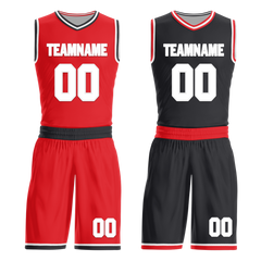 Custom Red Black Classic Style Reversible Basketball Uniform Personalized COOLMAX BBJR-D017025