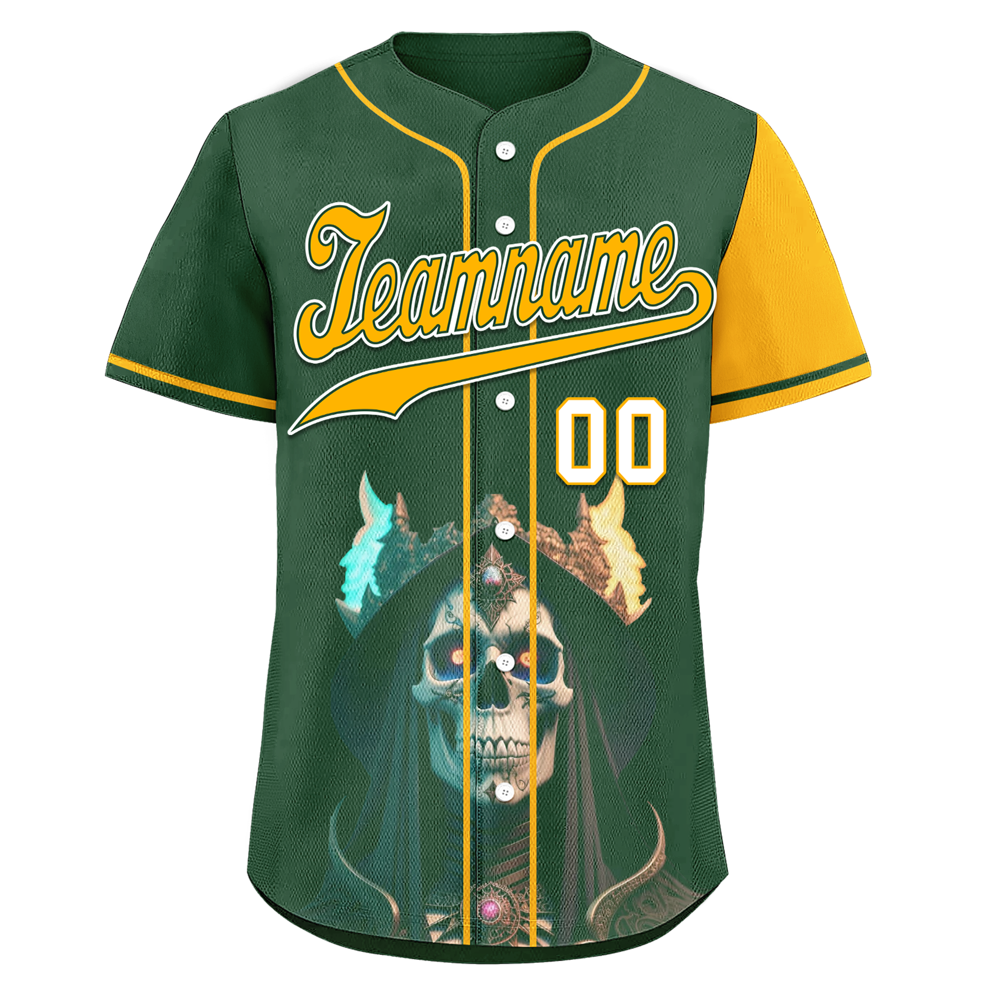 Custom Green Yellow Skull Fashion Personalized Authentic Baseball Jersey BSBJ01-D017154