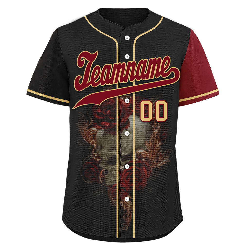 Custom Black Red Skull Fashion Personalized Authentic Baseball Jersey BSBJ01-D017141
