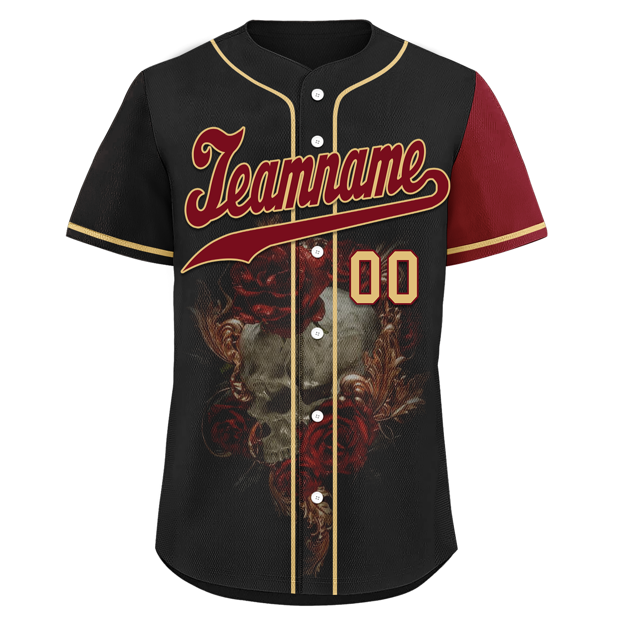 Custom Black Red Skull Fashion Personalized Authentic Baseball Jersey BSBJ01-D017141