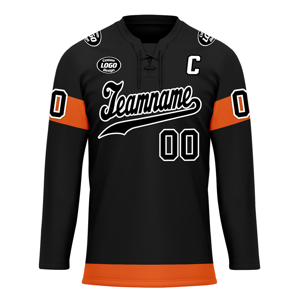 Custom Black Orange Personalized Hockey Jersey HCKJ01-D0a70ec