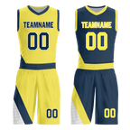 Custom Yellow Blue Classic Style Reversible Basketball Uniform Personalized COOLMAX BBJR-D017060