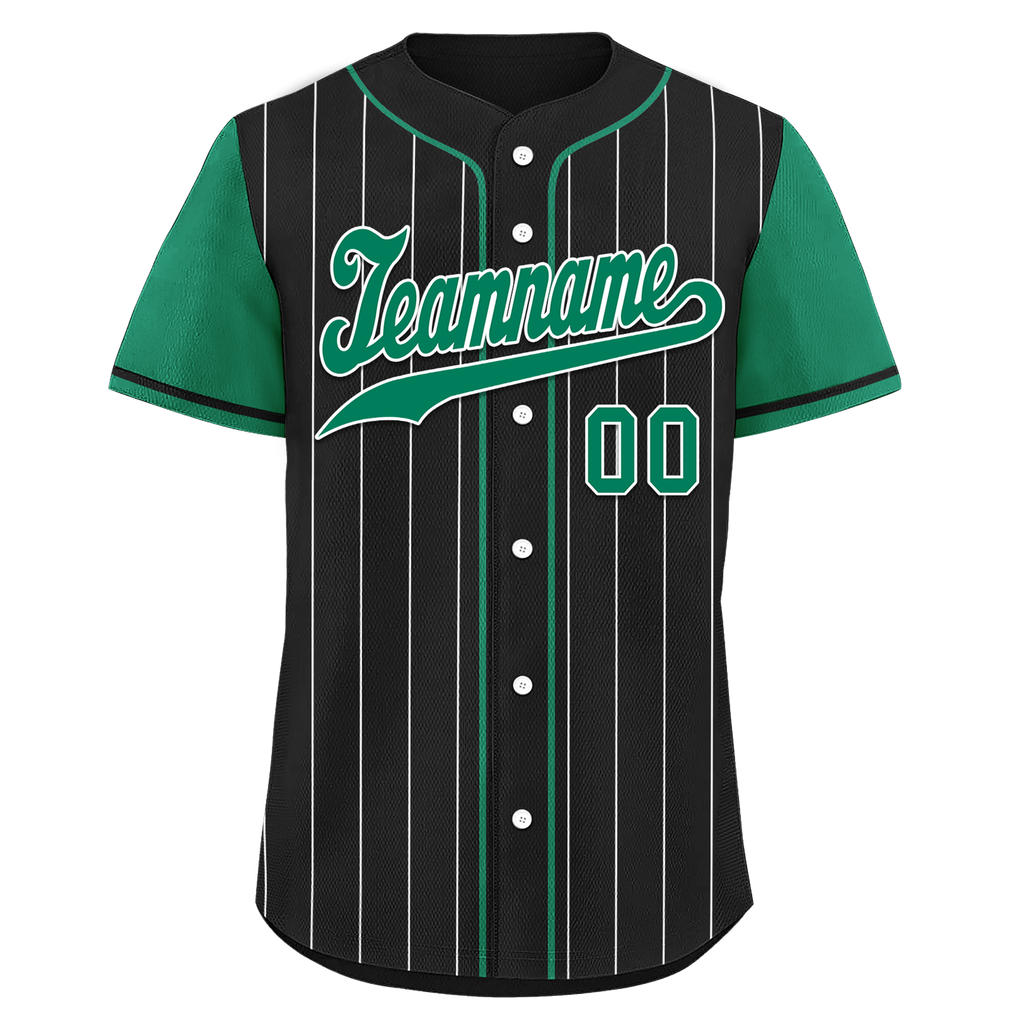 Custom Black Green Stripe Baseball Jersey, 100% Polyester
