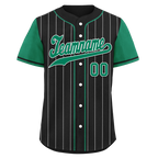 Custom Black Green Stripe Baseball Jersey, 100% Polyester
