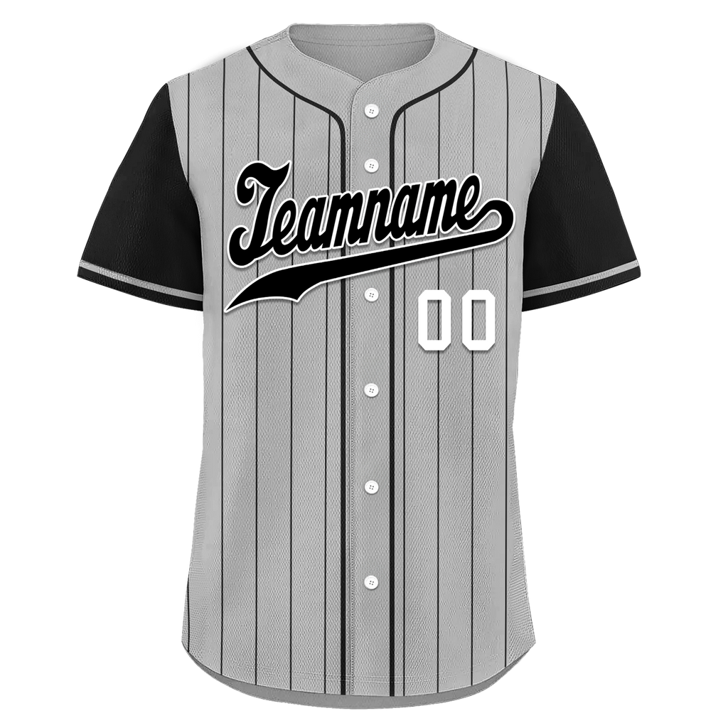 Custom Gray Black Stripe Embroidered Baseball Jersey